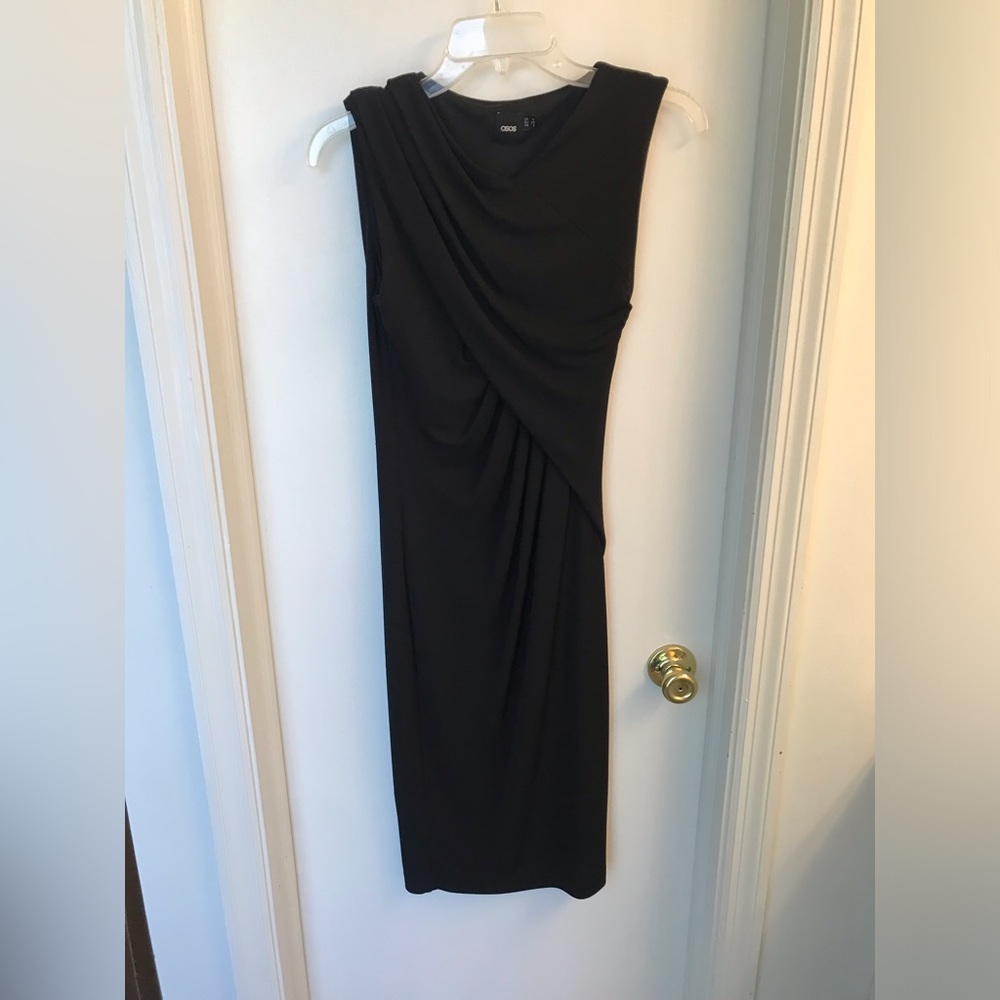 ASOS - US size 2 - Black midi asymmetrical dress